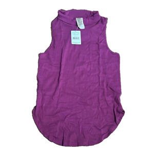 Free People Muscle Tank Mock Neck Sleeveless Pullover Fuchsia Pink Size Medium